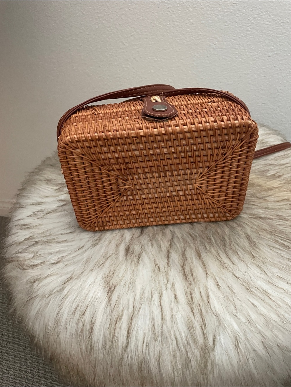 Woven Rattan Crossbody Bag in Brown